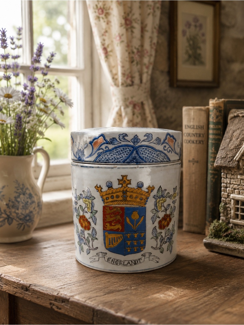 Asian Englandt Lidded Canister with Royal Crest
